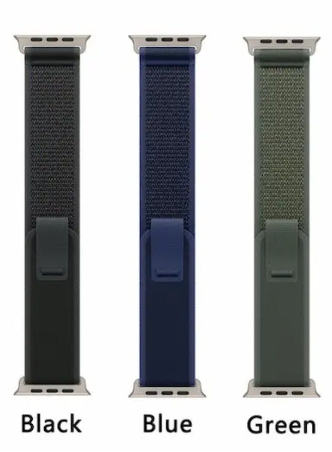 3-Piece Nylon Strap Natural Titanium Replacement Set Compatible with Apple Watch Strap Sizes: 42mm/44mm/45mm/46mm/49mm Fits Apple Watch Ultra/Ultra 2/Ultra 3, Series 11/10/9/8/SE/7/6/5/4/3/2/1 and other models Available in Black/Blue/Green Combo - Image 2